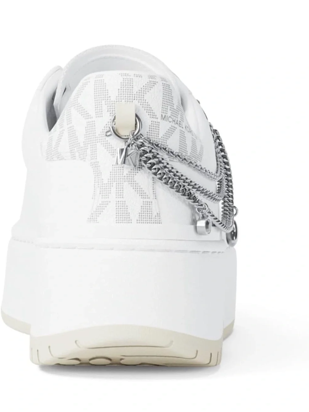 Michael Kors White Leather Platform Sneaker with Silver Chain Charms New Size 8